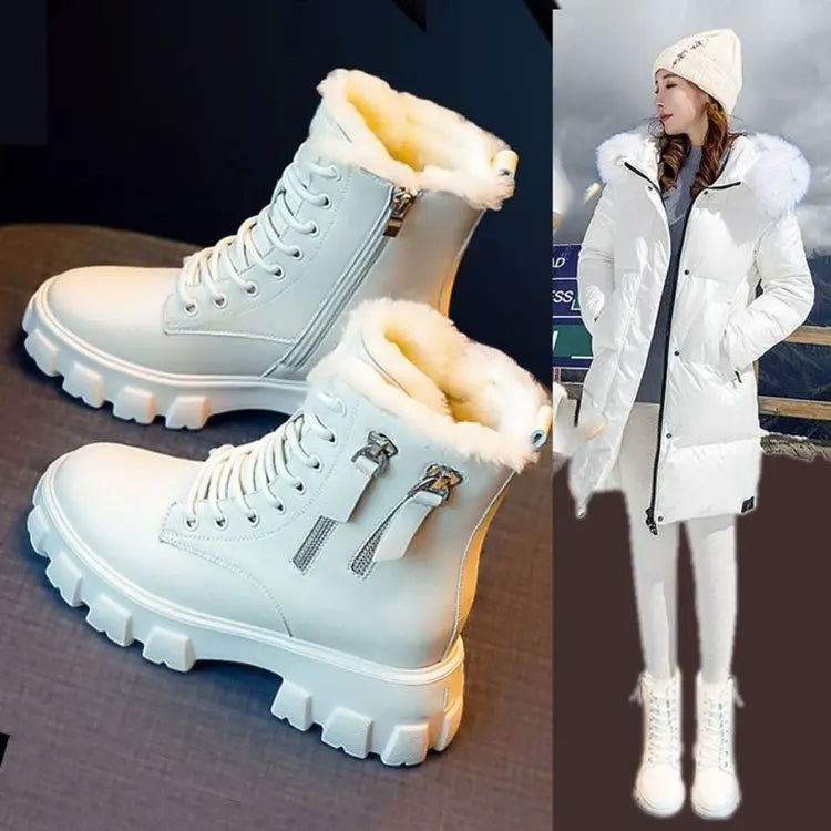 Women'S New Korean Version Plus Velvet Autumn And Winter Plus Size Cotton Shoes Martin Boots Increased Thick-Soled Boots.