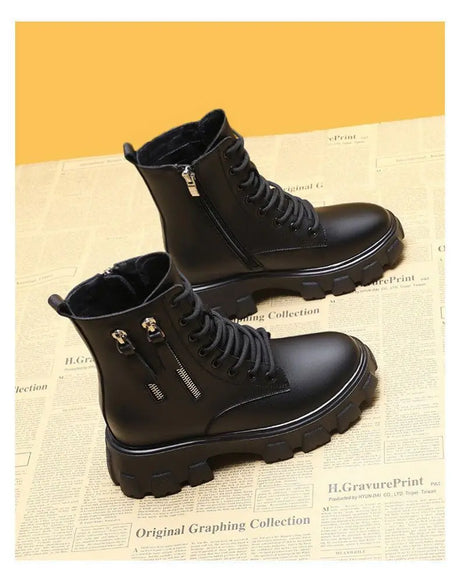 Women'S New Korean Version Plus Velvet Autumn And Winter Plus Size Cotton Shoes Martin Boots Increased Thick-Soled Boots.