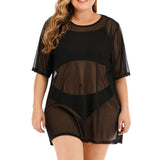 Women Sexy Sheer Cover-up Dress Plus Size See-through Gauze Slim Beach Skirt Bikini Swimwear Breathable Rash Guard Beachwear