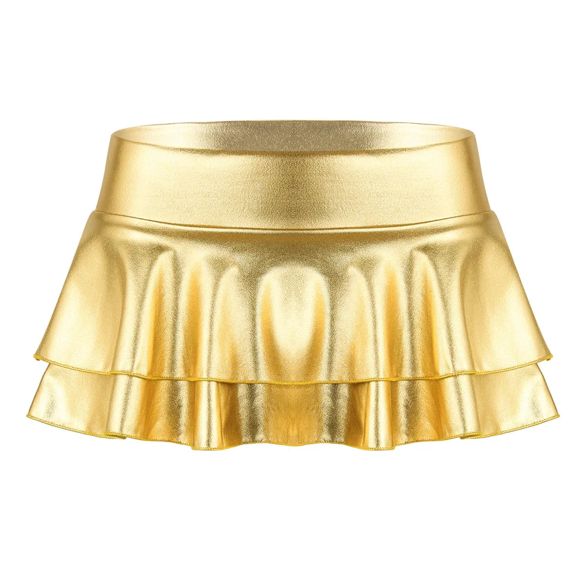 Women Shiny Metallic Low Rise Ruffled Pole Dance Shorts Skirt Leather Club Party Dancing Festival Rave Costume Sexy Mini Skirts