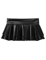 Women Shiny Metallic Low Rise Ruffled Pole Dance Shorts Skirt Leather Club Party Dancing Festival Rave Costume Sexy Mini Skirts