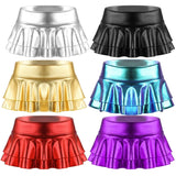 Women Shiny Metallic Low Rise Ruffled Pole Dance Shorts Skirt Leather Club Party Dancing Festival Rave Costume Sexy Mini Skirts