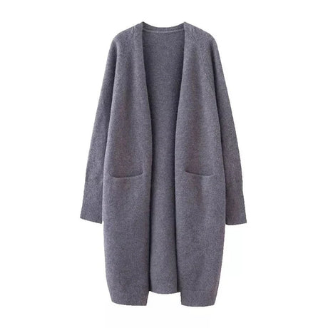 Women Solid Color Loose Thick Warm Sweater Cardigan Pocket Ladies Spring Autumn V Neck Knitted Coat Female Casual Tops C-124