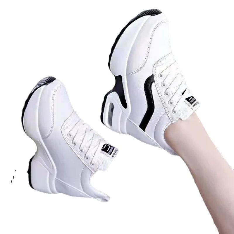 Women Spring Casual Platform Shoes Fashion High Heels Woman Wedges Sneakers Shoes 8 CM Heigh Increasing Outdoor White Shoes