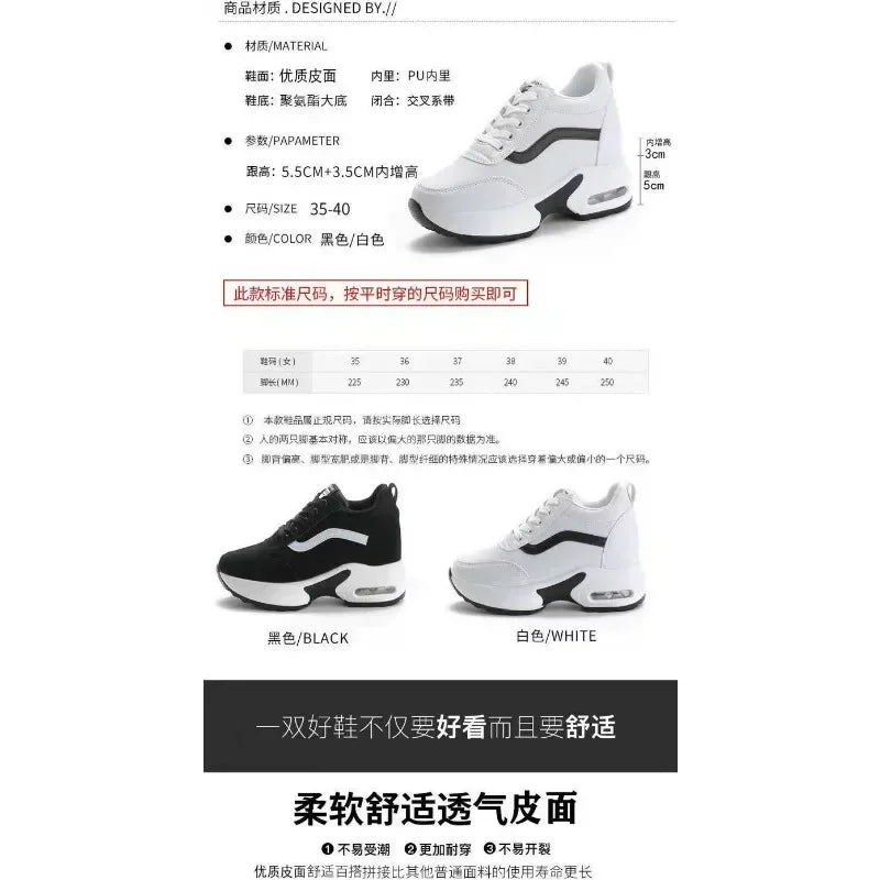 Women Spring Casual Platform Shoes Fashion High Heels Woman Wedges Sneakers Shoes 8 CM Heigh Increasing Outdoor White Shoes