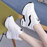 Women Spring Casual Platform Shoes Fashion High Heels Woman Wedges Sneakers Shoes 8 CM Heigh Increasing Outdoor White Shoes