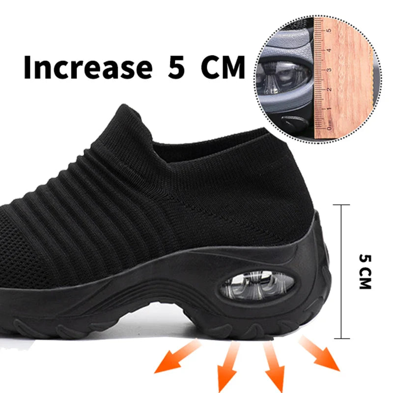 Women Tennis Shoes Air Cushion 5CM Height Increase Sports Sneakers Breathable Female Walking Sock Shoes Thick Bottom Platforms