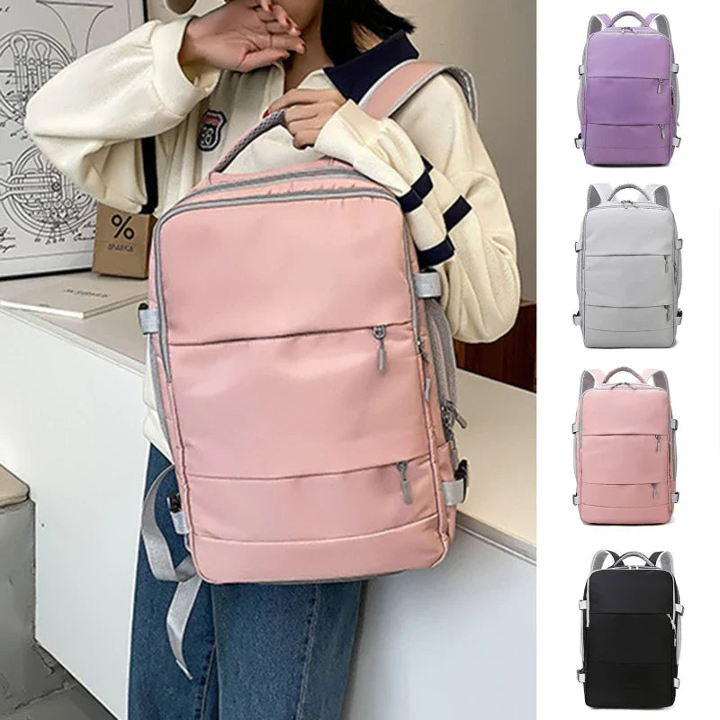 Women Travel Backpack Water Repellent Daypack Teenage Girls USB Charging Laptop Schoolbag With Luggage Strap Shoes Bag 2023 New