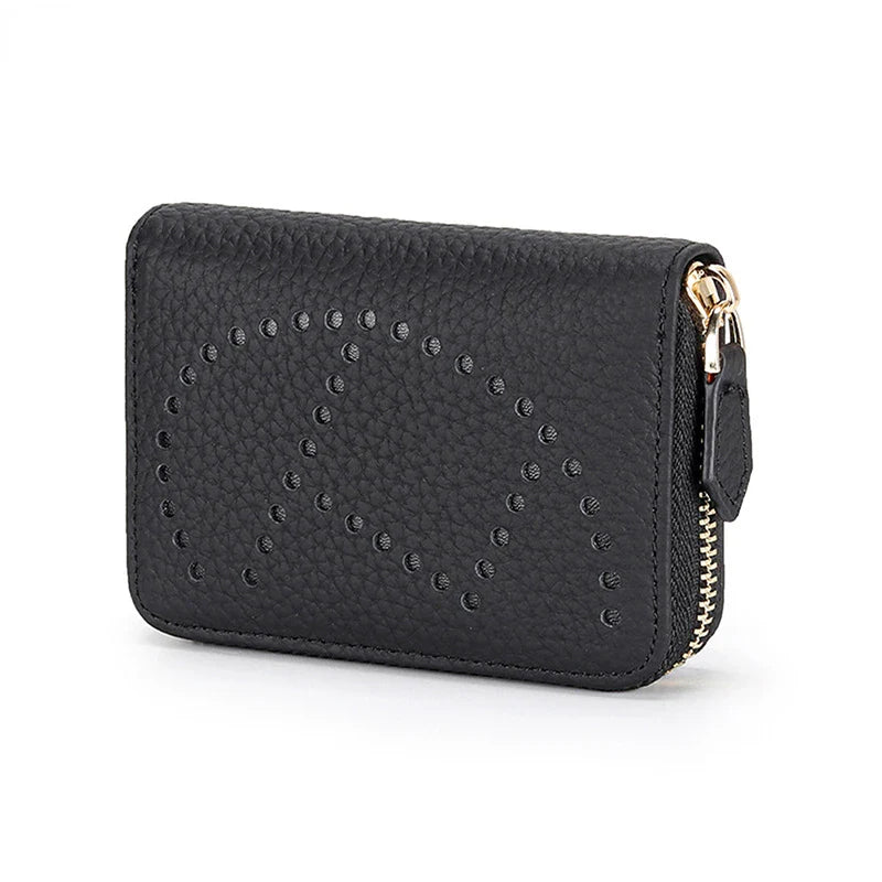 Women Wallet Small Hollow  Woman Short Cow Leather ID Credit Card Holder Name Cards Case Pocket Organizer Money Phone Coin Bag