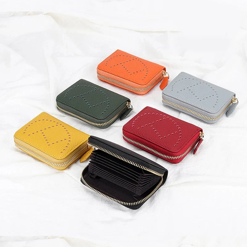 Women Wallet Small Hollow  Woman Short Cow Leather ID Credit Card Holder Name Cards Case Pocket Organizer Money Phone Coin Bag