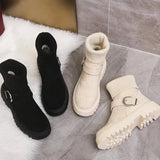 Women Warm Snow Boots Suede Knitting Stretch Ladies Cotton Shoes Winter New Belt Buckle Ankle Boots Casual Women's Ankle Boots