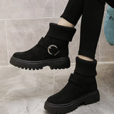 Women Warm Snow Boots Suede Knitting Stretch Ladies Cotton Shoes Winter New Belt Buckle Ankle Boots Casual Women's Ankle Boots