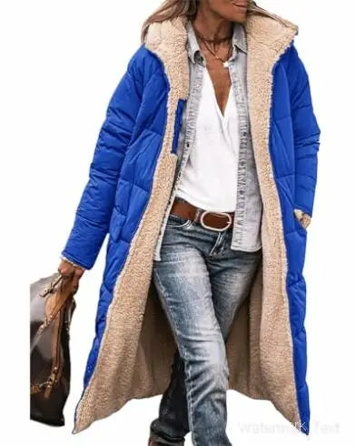 Women's 2024 Warm Winter Coats Reversible Sherpa Fleece Long Hooded Puffer Jackets Outerwear 142857