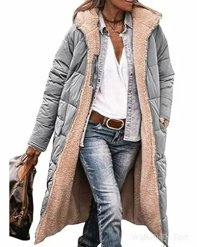 Women's 2024 Warm Winter Coats Reversible Sherpa Fleece Long Hooded Puffer Jackets Outerwear 142857