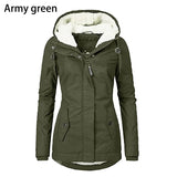 Women's Autumn Winter Coat Warm Solid Plush Thickened Long Jacket Outdoor Hiking Hooded Casual Windproof Parka Coat Overcoat