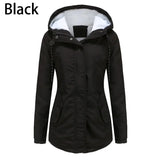 Women's Autumn Winter Coat Warm Solid Plush Thickened Long Jacket Outdoor Hiking Hooded Casual Windproof Parka Coat Overcoat