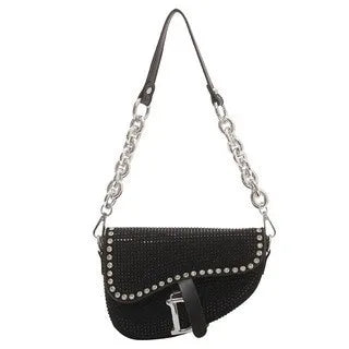 Women's Bag 2024 Trend High-Grade Thick Chain Bright Diamond Luxury Designer Crossbody Bags Free Shipping Fashion Saddle Bag