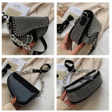 Women's Bag 2024 Trend High-Grade Thick Chain Bright Diamond Luxury Designer Crossbody Bags Free Shipping Fashion Saddle Bag