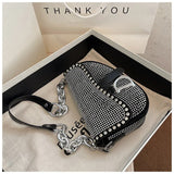 Women's Bag 2024 Trend High-Grade Thick Chain Bright Diamond Luxury Designer Crossbody Bags Free Shipping Fashion Saddle Bag