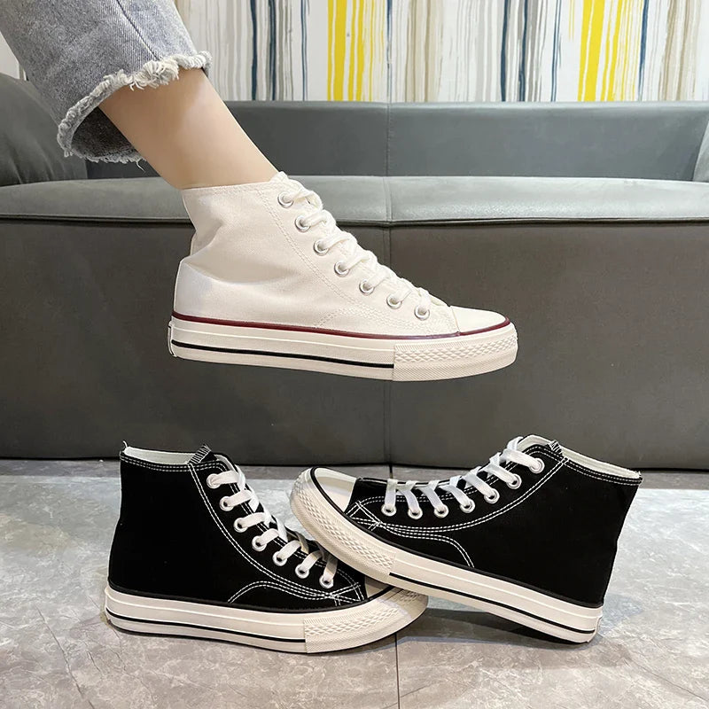 Women's Canvas Platform Shoes 2023 Spring Autumn Designer Brand Lace-up Sport Shoes High-Top Non-Slip Sneakers Zapatos De Mujer