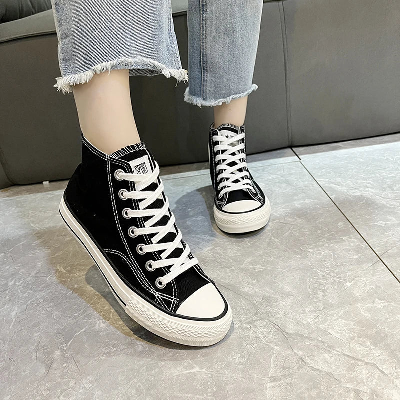 Women's Canvas Platform Shoes 2023 Spring Autumn Designer Brand Lace-up Sport Shoes High-Top Non-Slip Sneakers Zapatos De Mujer