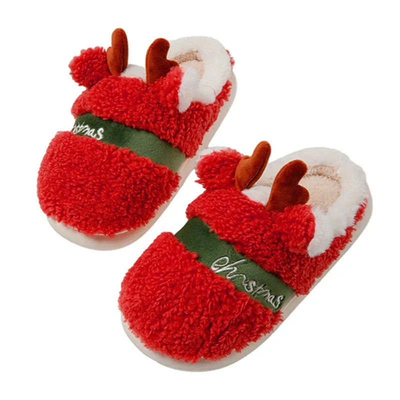 Women s Christmas Fuzzy Slippers Soft Comfy Antler Bedroom Slippers Non Slip Warm House Shoes for Christmas