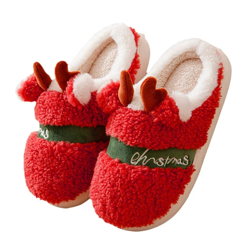 Women s Christmas Fuzzy Slippers Soft Comfy Antler Bedroom Slippers Non Slip Warm House Shoes for Christmas