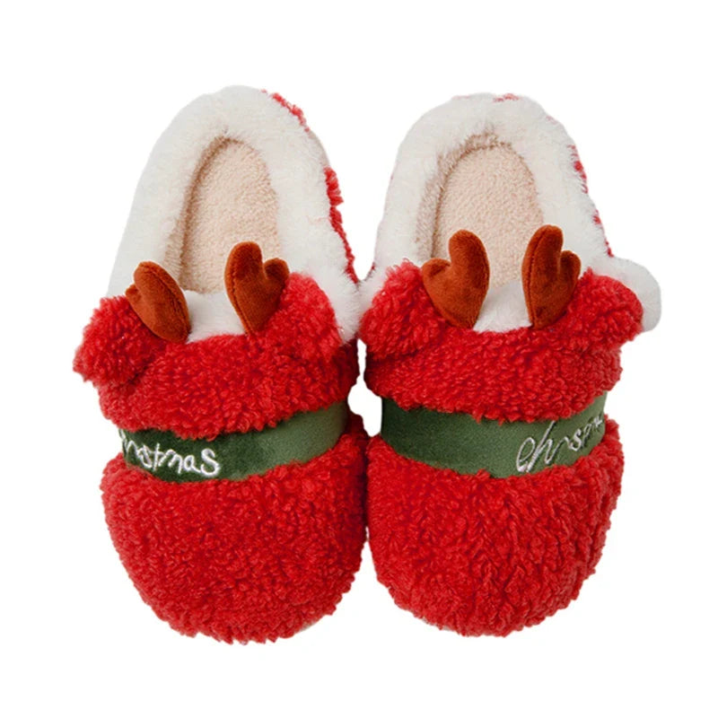 Women s Christmas Fuzzy Slippers Soft Comfy Antler Bedroom Slippers Non Slip Warm House Shoes for Christmas