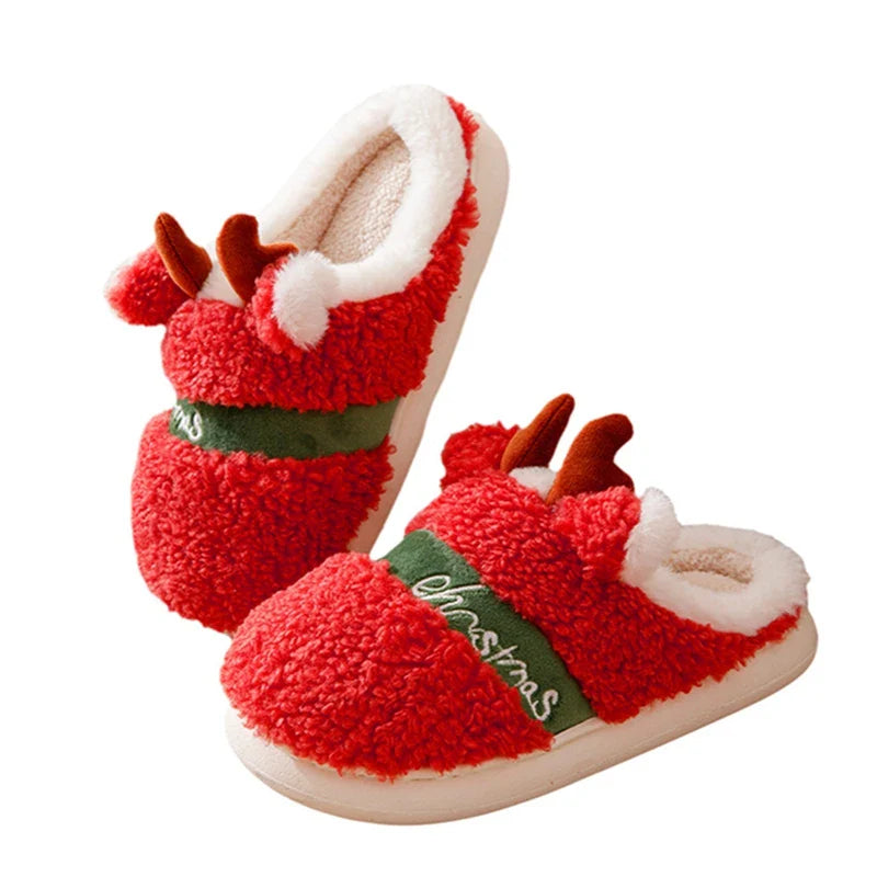 Women s Christmas Fuzzy Slippers Soft Comfy Antler Bedroom Slippers Non Slip Warm House Shoes for Christmas