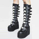 Women's Cosplay High Boots Winter Long Tube Leather Knight Boot Punk Gothic Classic Black High Heel Shoes Knee-High