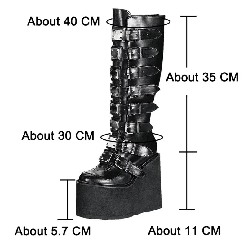 Women's Cosplay High Boots Winter Long Tube Leather Knight Boot Punk Gothic Classic Black High Heel Shoes Knee-High