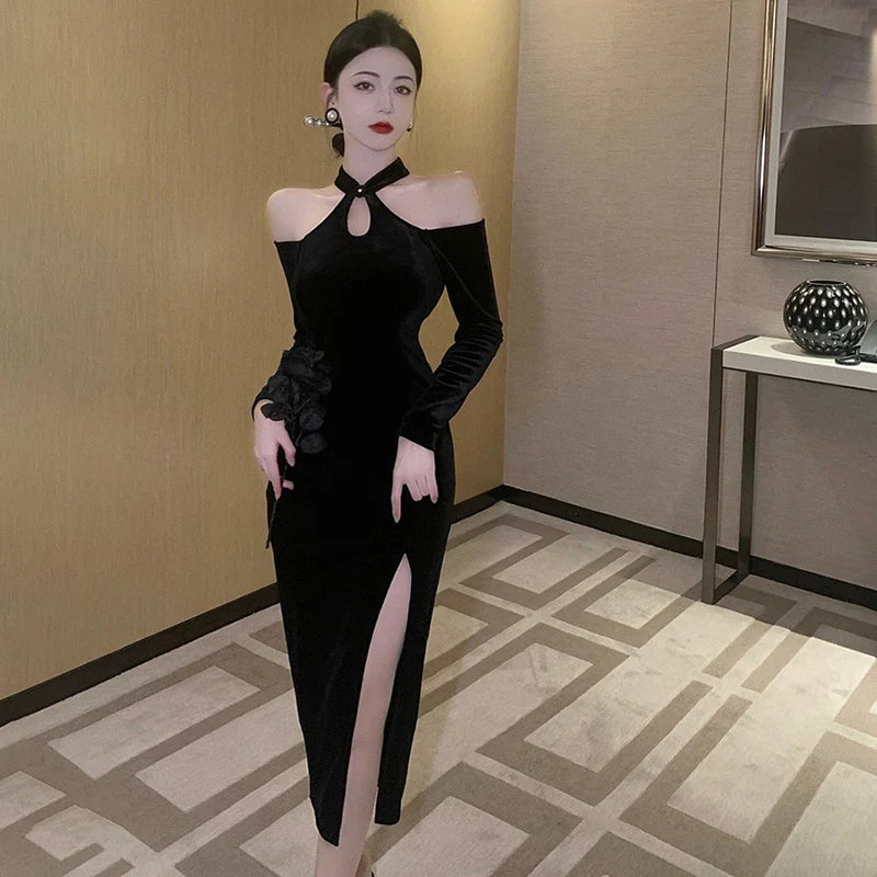 Women's Dress Off Shoulder Slim Sexy Split Cheongsam Dress