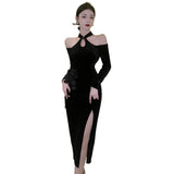 Women's Dress Off Shoulder Slim Sexy Split Cheongsam Dress