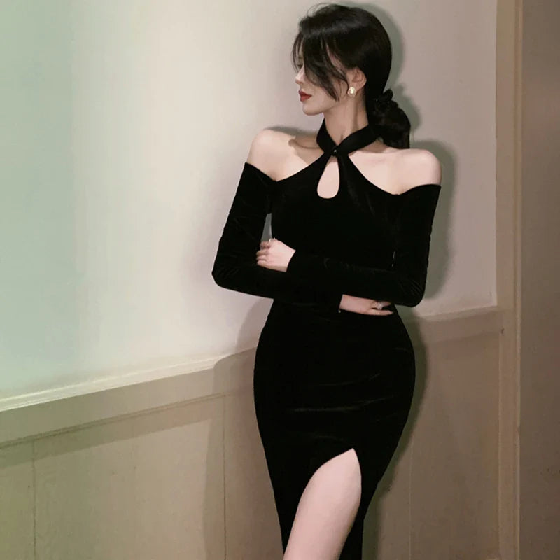 Women's Dress Off Shoulder Slim Sexy Split Cheongsam Dress