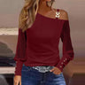 Women's Fashion Lace Knitted Long Sleeve Tunic T-Shirt Tops Button Blouse Cold Shoulder Shirt Plus Size For Elegant Female L-3XL