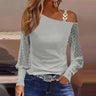 Women's Fashion Lace Knitted Long Sleeve Tunic T-Shirt Tops Button Blouse Cold Shoulder Shirt Plus Size For Elegant Female L-3XL