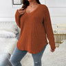 Women's Long Sleeve V Neck Solid Knit Pullover Tops Ladies Casual Loose Blouse Plus Size Clothing 2023 XL-5XL