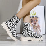 Women‘s Platform Ankle Boots Lace-up Warm Leopard Shoes 2023 New Winter Large Size Wear Resistant Outdoors Female Snow Boots