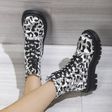 Women‘s Platform Ankle Boots Lace-up Warm Leopard Shoes 2023 New Winter Large Size Wear Resistant Outdoors Female Snow Boots