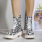 Women‘s Platform Ankle Boots Lace-up Warm Leopard Shoes 2023 New Winter Large Size Wear Resistant Outdoors Female Snow Boots