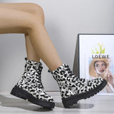 Women‘s Platform Ankle Boots Lace-up Warm Leopard Shoes 2023 New Winter Large Size Wear Resistant Outdoors Female Snow Boots