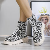 Women‘s Platform Ankle Boots Lace-up Warm Leopard Shoes 2023 New Winter Large Size Wear Resistant Outdoors Female Snow Boots