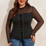 Women's Round Neck Autumn Pullover Solid Long Sleeve Sheer Mesh Blouse Tops Plus Size Clothing 2023