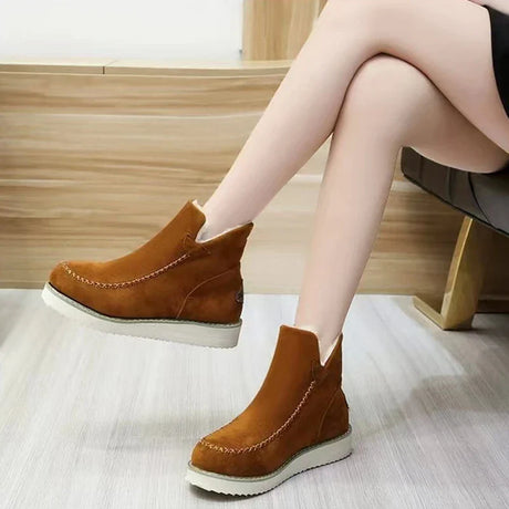 Women's Warm Plush Ankle Boots Solid Color Platform Faux Leather Short Boots Women's Footwear