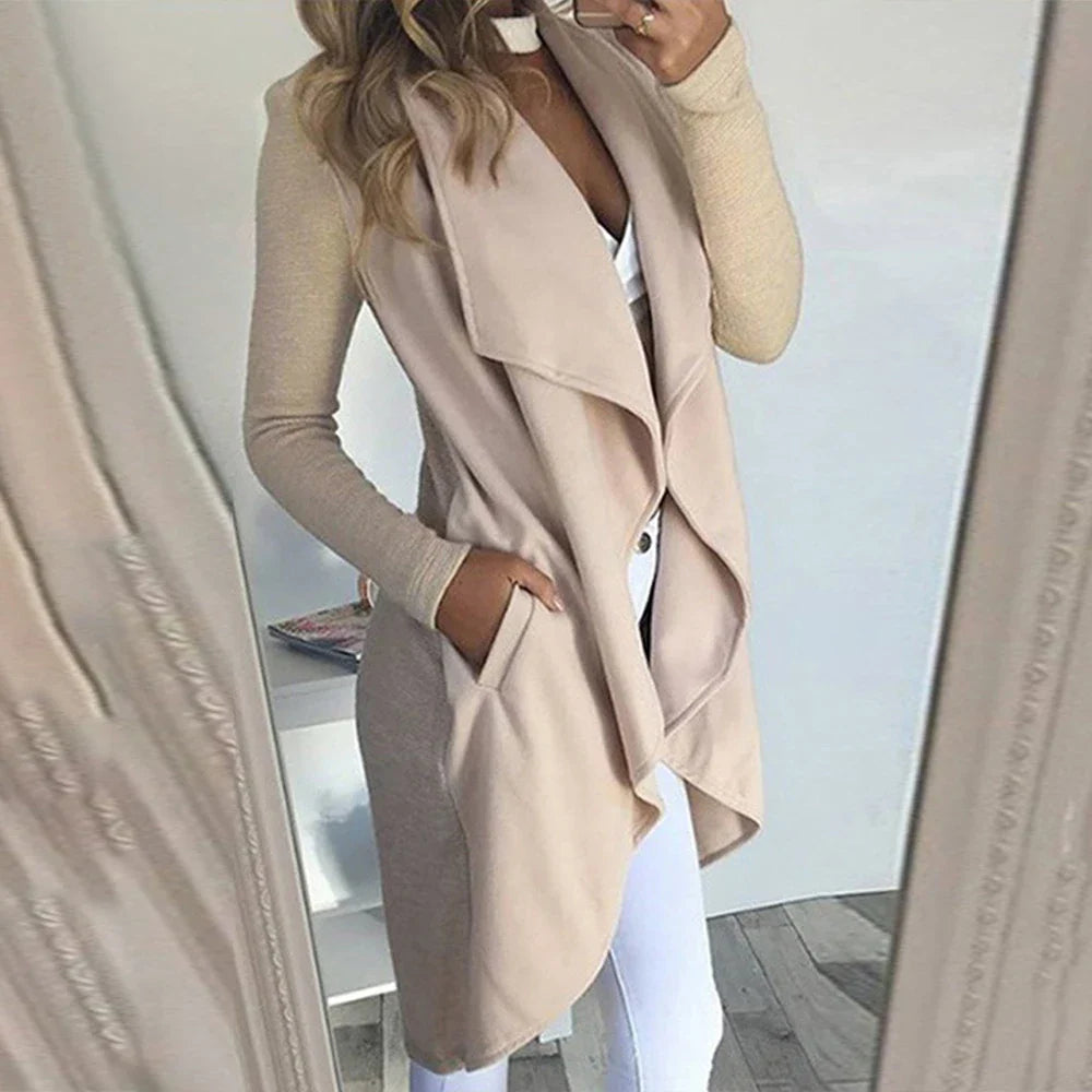 Women's Waterfall Lapel Trench Coat Ladies Cardigan Jacket Outwear Tops Plus Size Clothing Blazer Suit Clothes 2023-2024