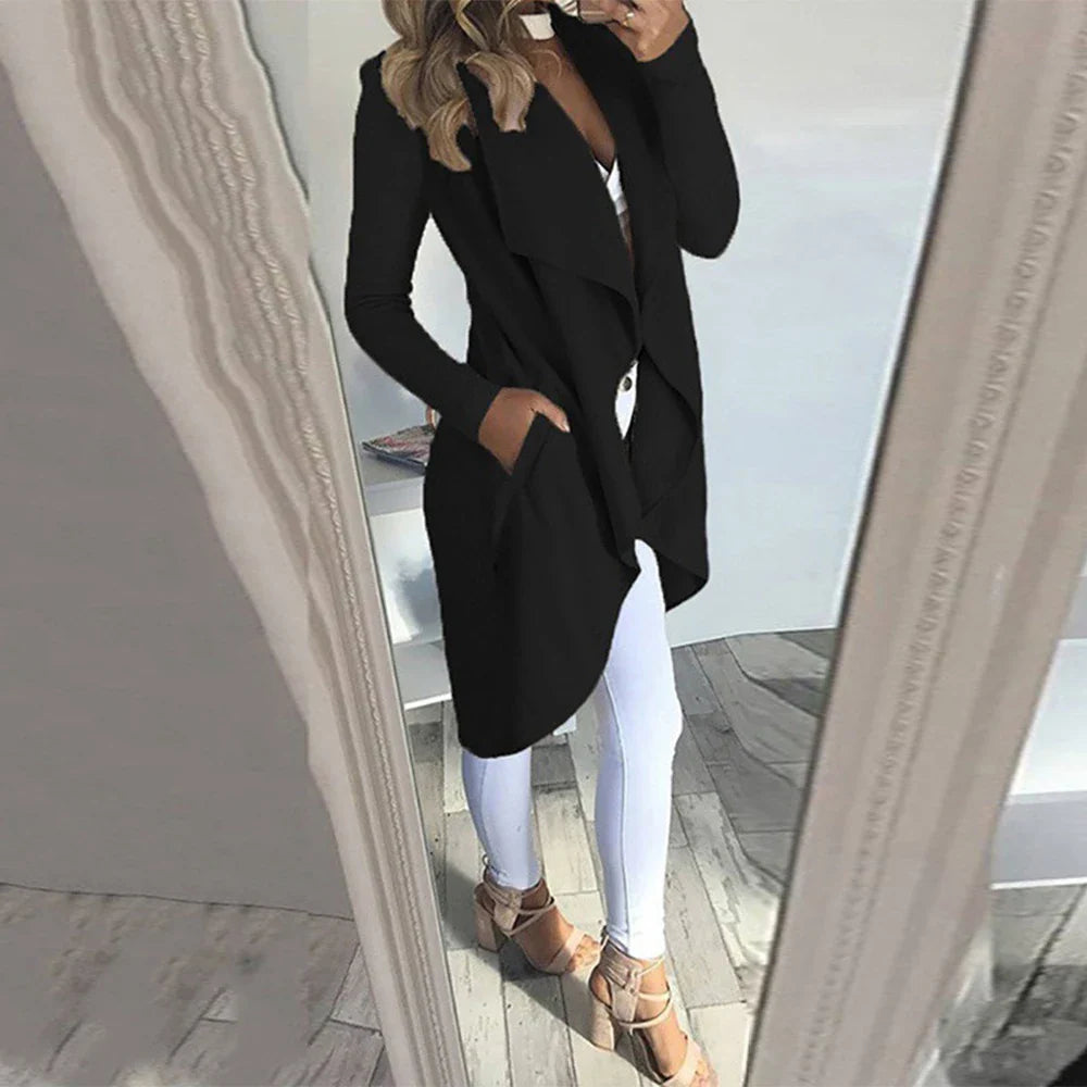 Women's Waterfall Lapel Trench Coat Ladies Cardigan Jacket Outwear Tops Plus Size Clothing Blazer Suit Clothes 2023-2024