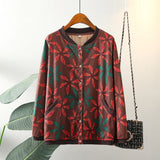 Womens Plus Size Jacket Spring Autumn Casual Clothing Senior Cotton Stretch Knitted Outwear Comfort Loose Printing Coat T84 2319