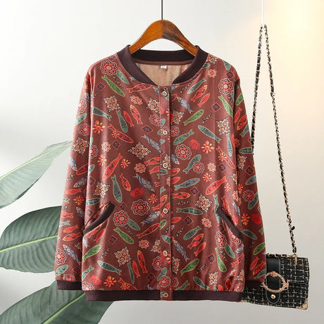 Womens Plus Size Jacket Spring Autumn Casual Clothing Senior Cotton Stretch Knitted Outwear Comfort Loose Printing Coat T84 2319