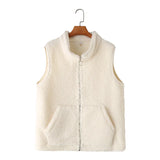 Womens Plus Size Polar Fleece Vests Winter Casual Clothing Fashion Velvet Liner Warm Outwear Sleeveless Jacket F31 8465