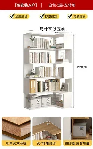 Wood Bookcase Magazine Rack Kitchen Corner White Shelf Bookcase Office Organizer Scaffale Libreria Living Room Furniture YN50BC1